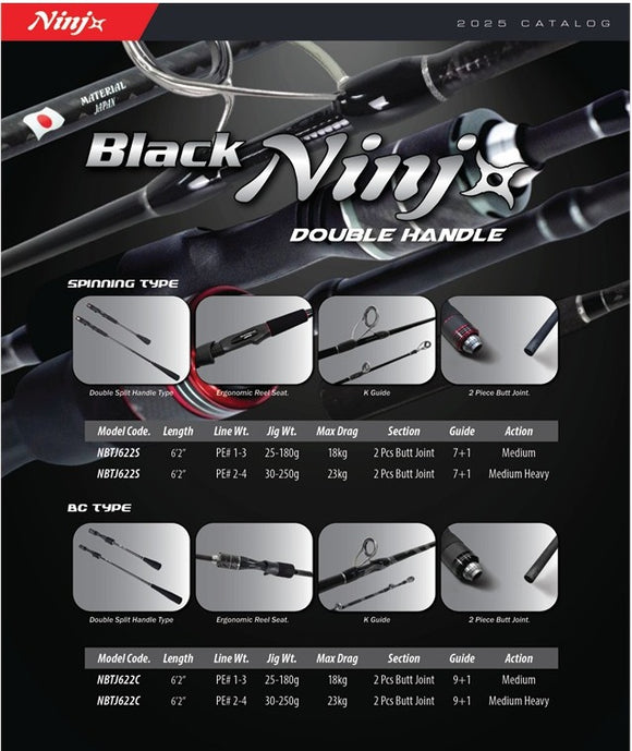 (PRICE w/o GST) - NINJA - BLACK NINJA DOUBLE HANDLE JIGGING ROD