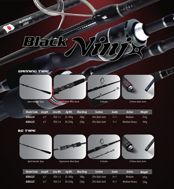 (PRICE w/o GST) - NINJA - BLACK NINJA JIGGING ROD